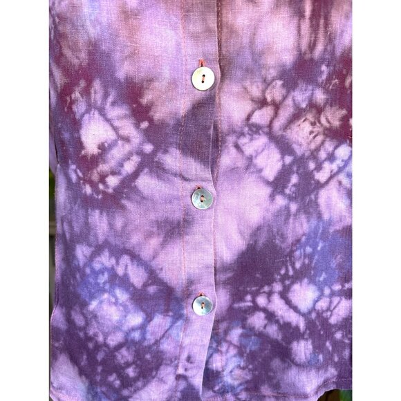 Flax Size Large 100% Linen Sleeveless‎ Tank Top Blouse Button Front HAND DYED - Picture 3 of 9